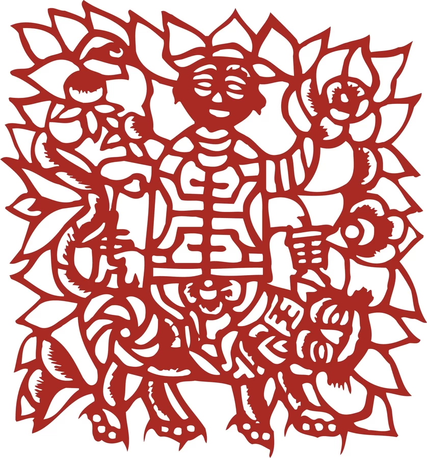 中国风中式传统喜庆民俗人物动物窗花剪纸插画边框AI矢量PNG素材【2346】